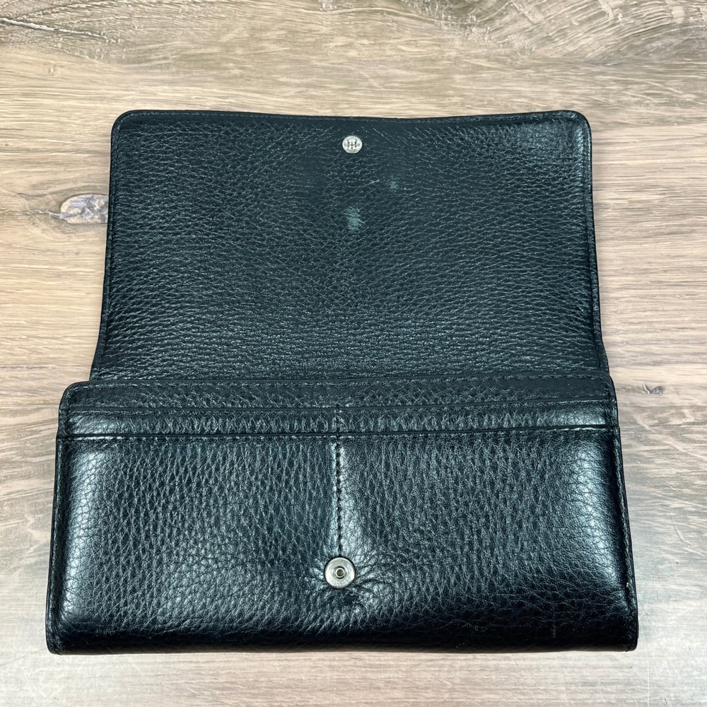 Michael Kors Continental Fulton Flap Wallet Black Pebbled Leather Silver Logo - Picture 3 of 10